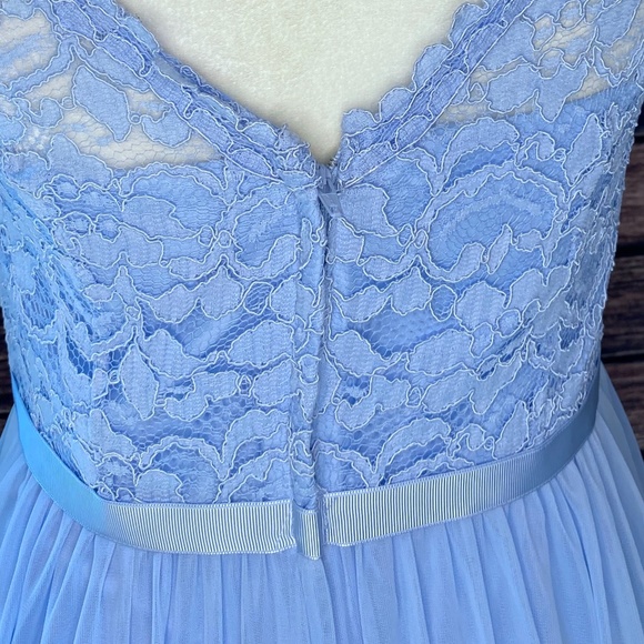 David's Bridal Light Blue Periwinkle Lace Dress - Picture 5 of 8